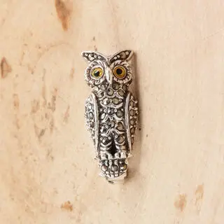 Owl Brooch Set With Marcasite