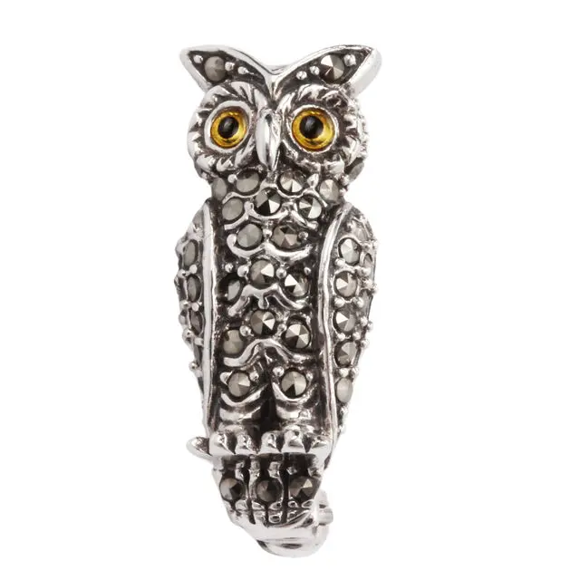 Marcasite 925 Sterling Silver Owl Pin