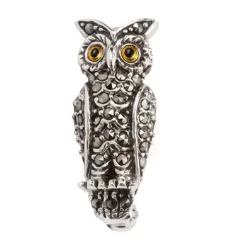 Marcasite 925 Sterling Silver Owl Brooch