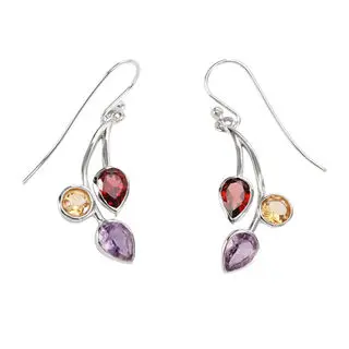 Gem Set Triple Earrings 925 Sterling Silver