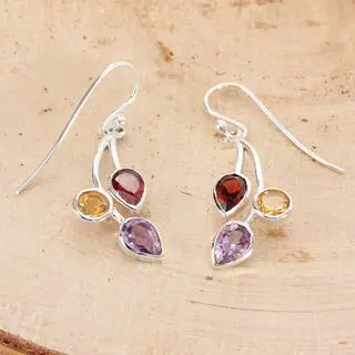 Triple Drop Amethyst Garnet Citrine Earrings