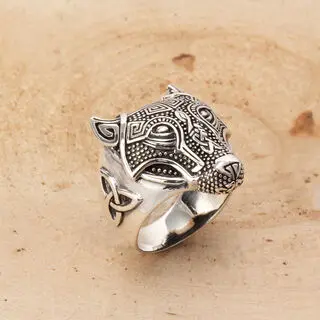 Celtic Fenrir Oxidised Wolf Ring