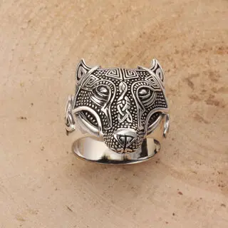 Men's Oxisided Sterling Silver Wolf Head Ring 