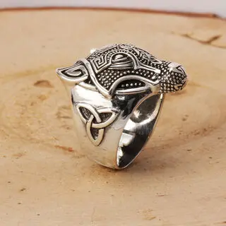 Solid 925 Sterling Silver Oxidised Fenrir Wolf RSing