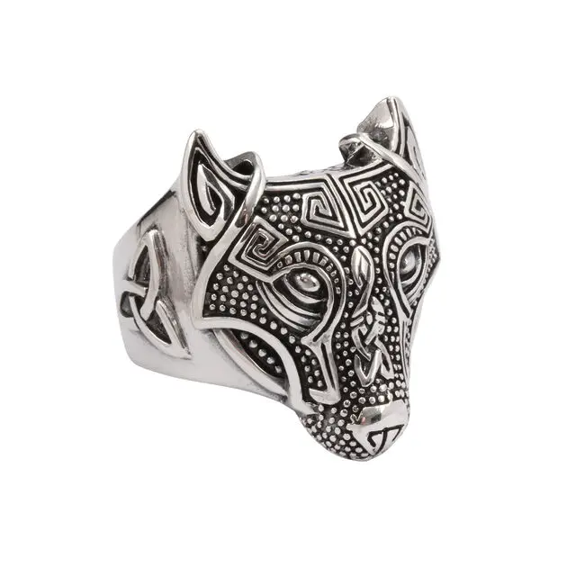 Fenrir Norse Mythological Celtic Design Silver Mens Ring