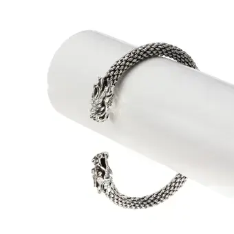 Men's 925 Sterling Silver Dragon Torque Bangle 