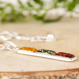 Long Baltic Amber Sterling Silver Pendant