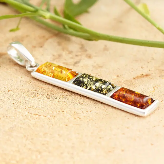 Baltic Amber Triple Set 925 Sterling Silver Pendant