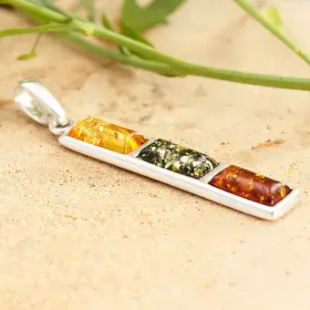 Triple Multicoloured Baltic Amber 925 Sterling Silver Pendant