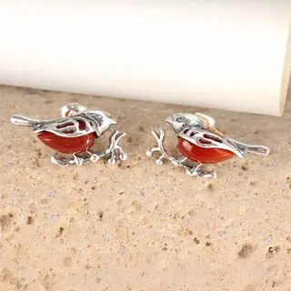 Carnelian Robin Stud Earrings