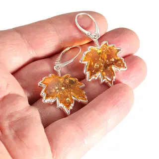 Baltic Lemon Amber Maple Leaf Earrings