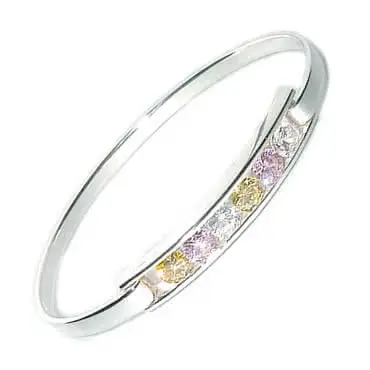 Sterling Silver Multi Colour CZ Bangle - Hinged Fastening 