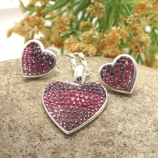 Silver Love Heart Hollow Heart Earrings Crystal Rhinestone Long Drop  Earrings 
