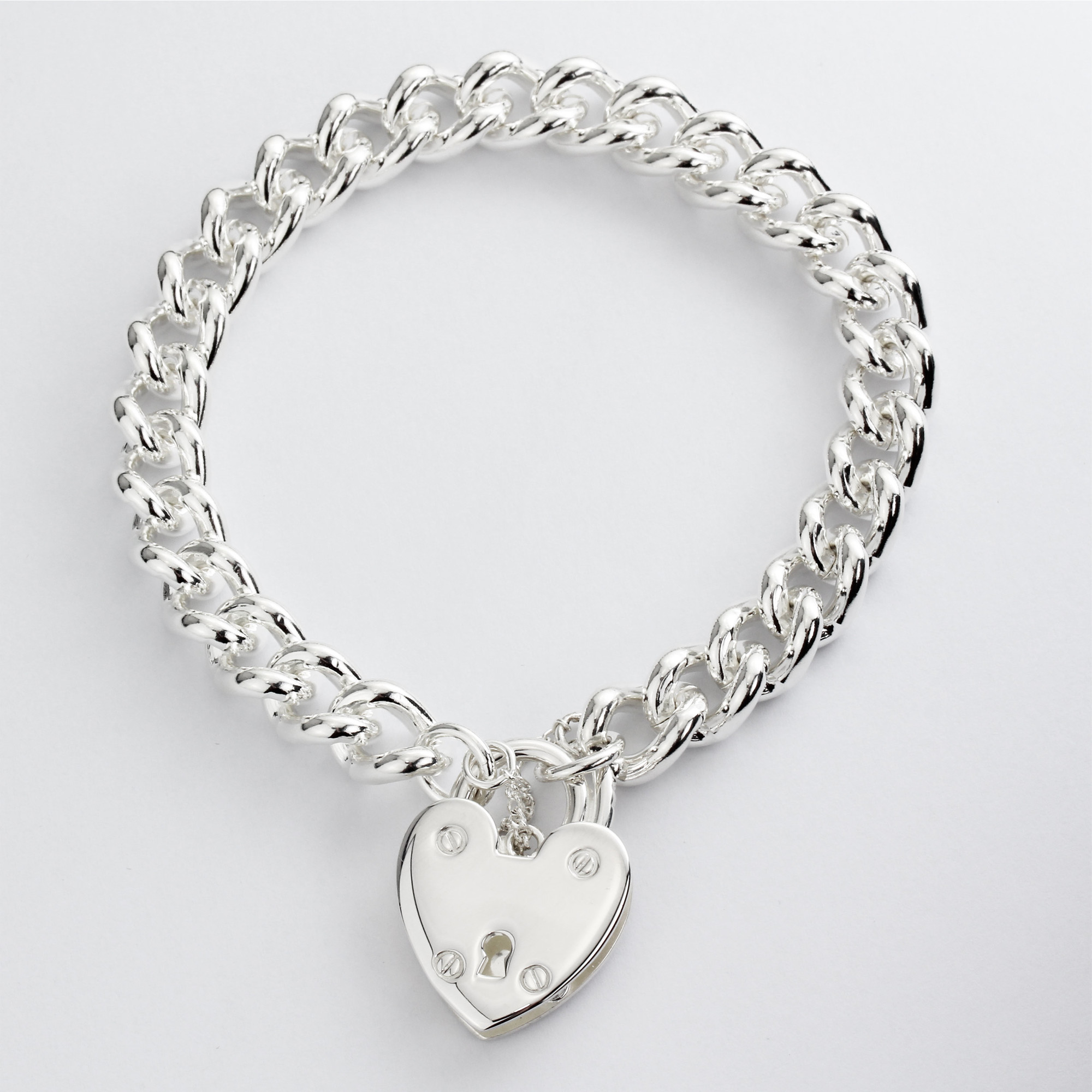 Heavy Solid Silver Charm Bracelet With Large Padlock Closure | Free ...