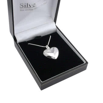 Sterling Silver Puffed Heart Pendant With Chain