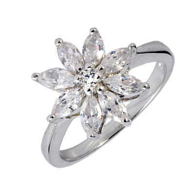 Marquise Cut Silver Flower Design Ring